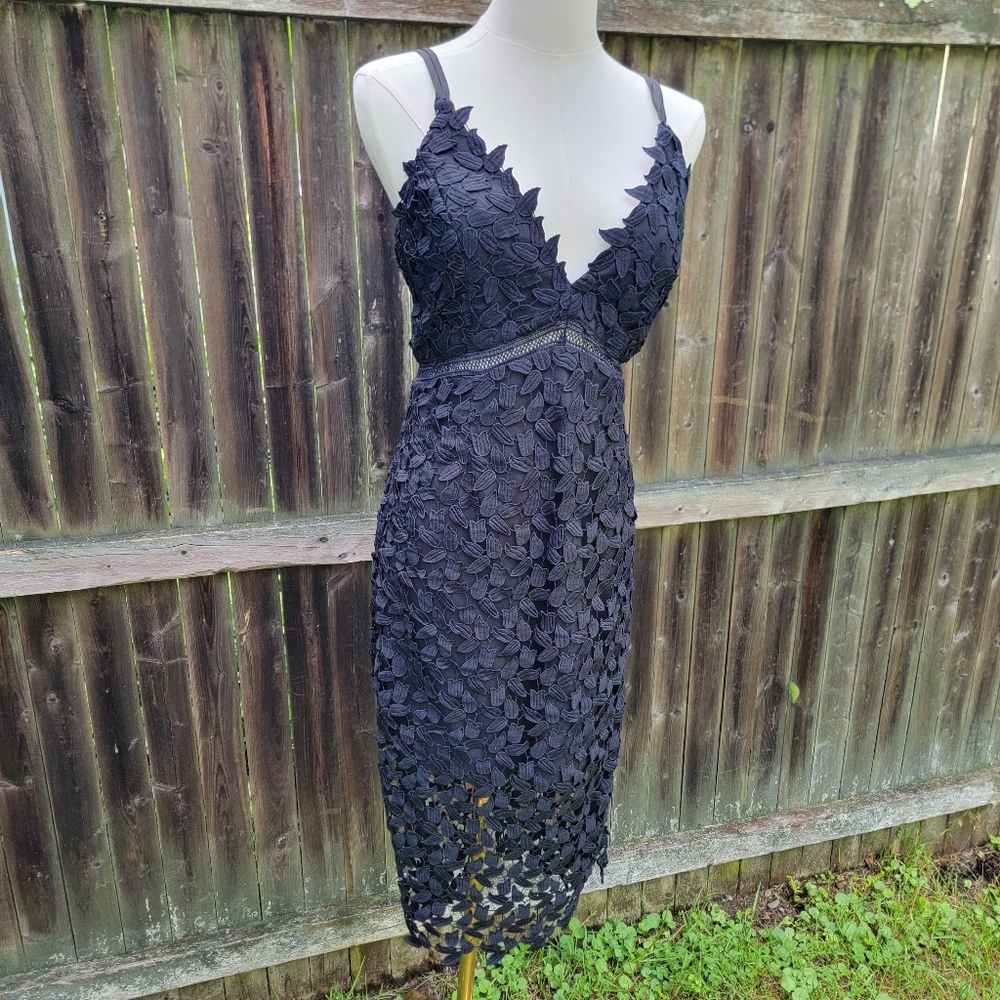 Bardot Black Lace Double Spaghetti Strap Fitted Dress Size 8 / Medium